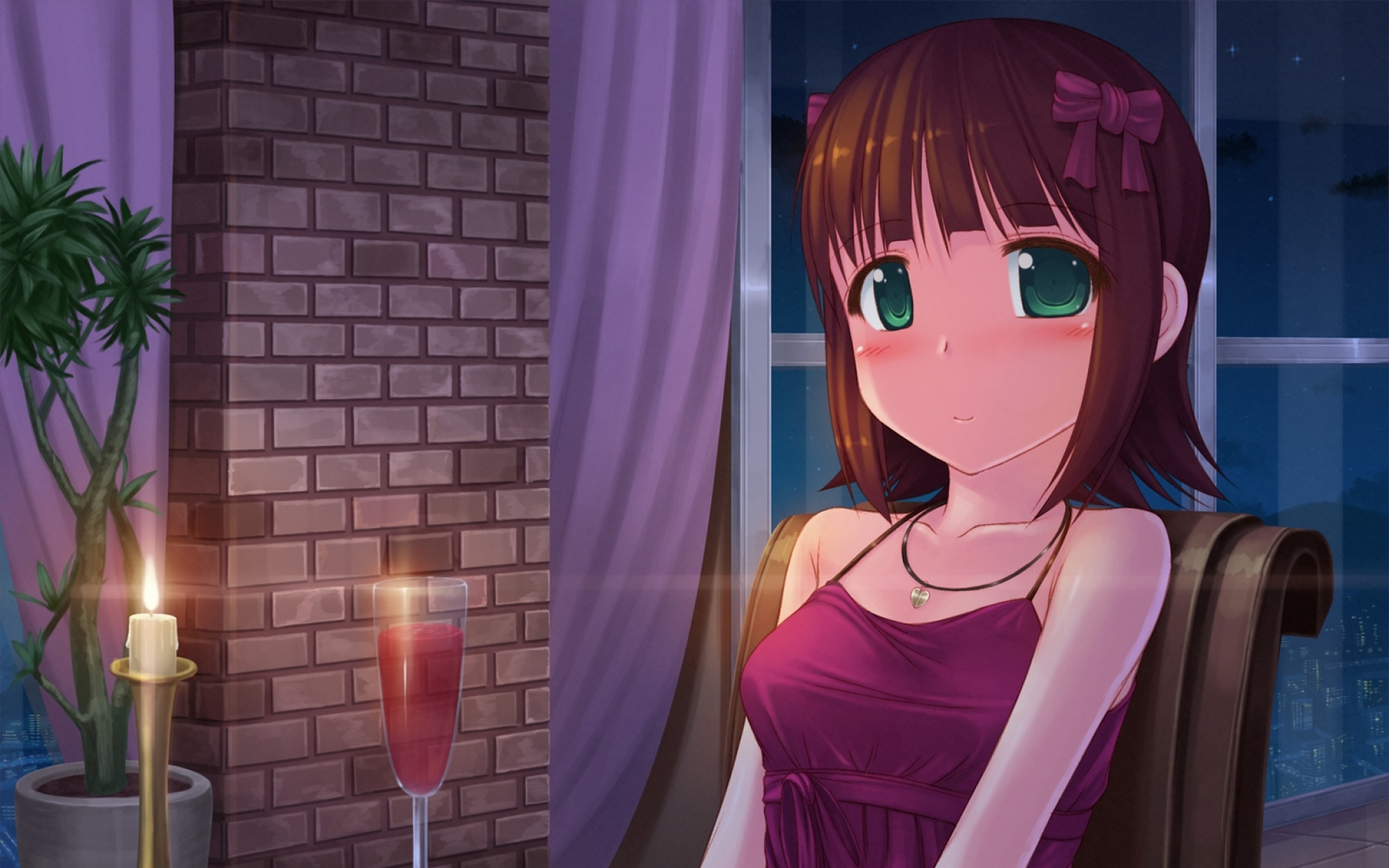 Картинки Amami haruka, девушка, брюнетка, румянец, стекло, свеча фото и обои на рабочий стол