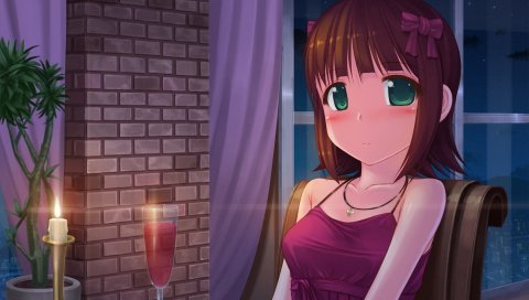 Amami haruka, девушка, брюнетка, румянец, стекло, свеча