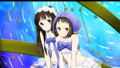 Chitanda eru, hyouka, ibara mayaka, нижнее белье, девочки, осанка, кровать