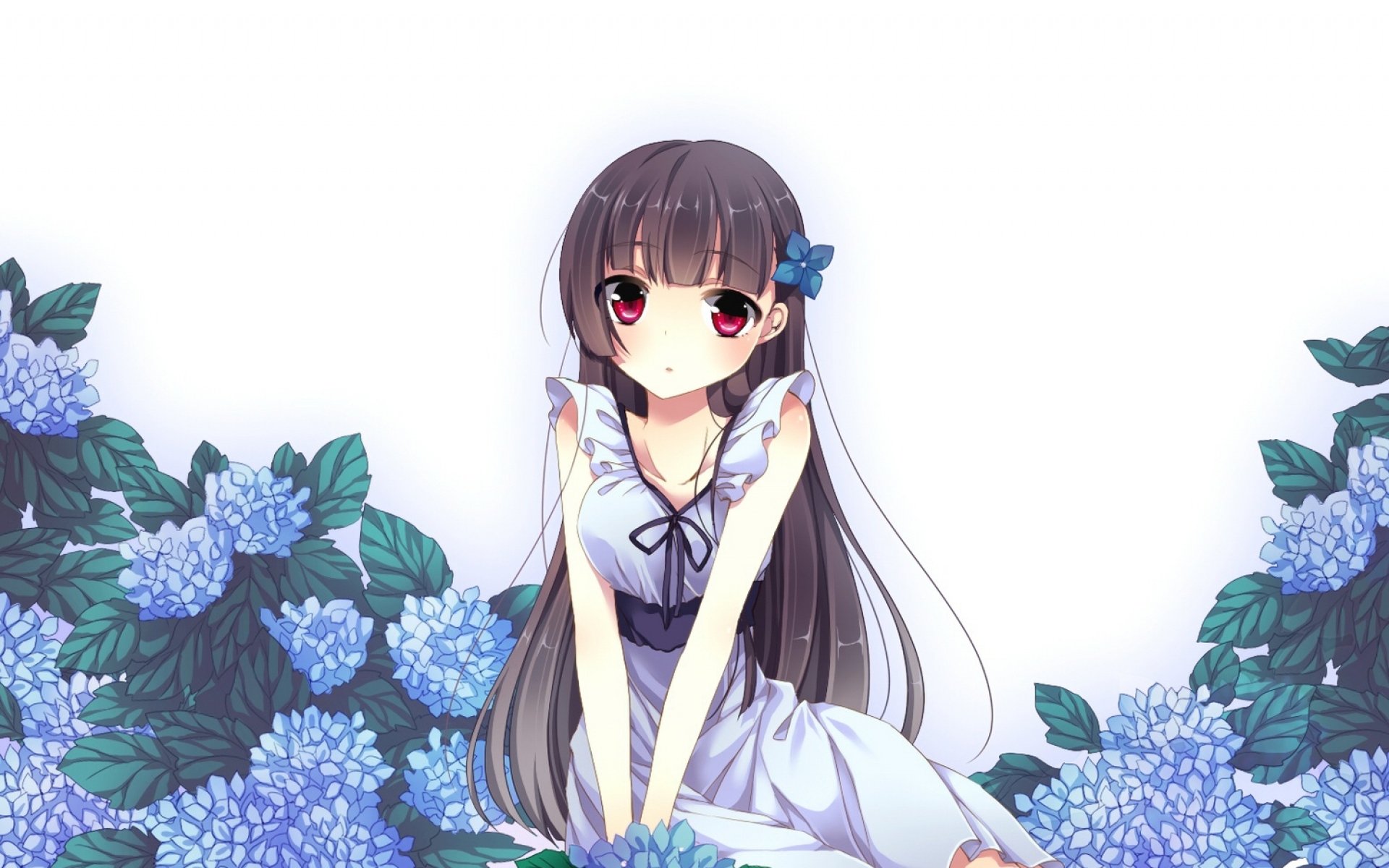 Картинки Sankarea, девушка, брюнетка, букет, цветы фото и обои на рабочий стол