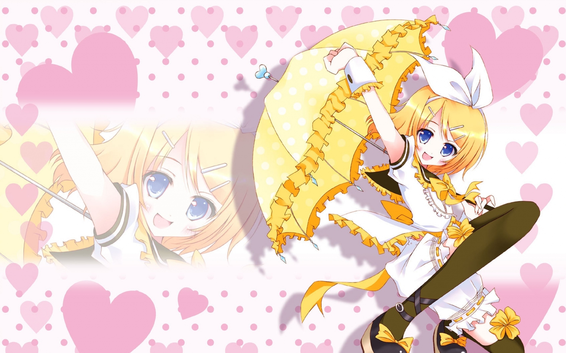Картинки Kagamine rin, tanishi mitsuru, девушка, блондин, зонтик, чулки фото и обои на рабочий стол