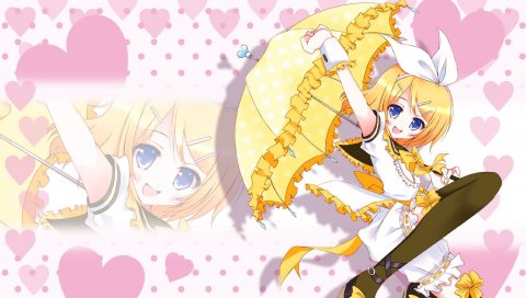 Kagamine rin, tanishi mitsuru, девушка, блондин, зонтик, чулки