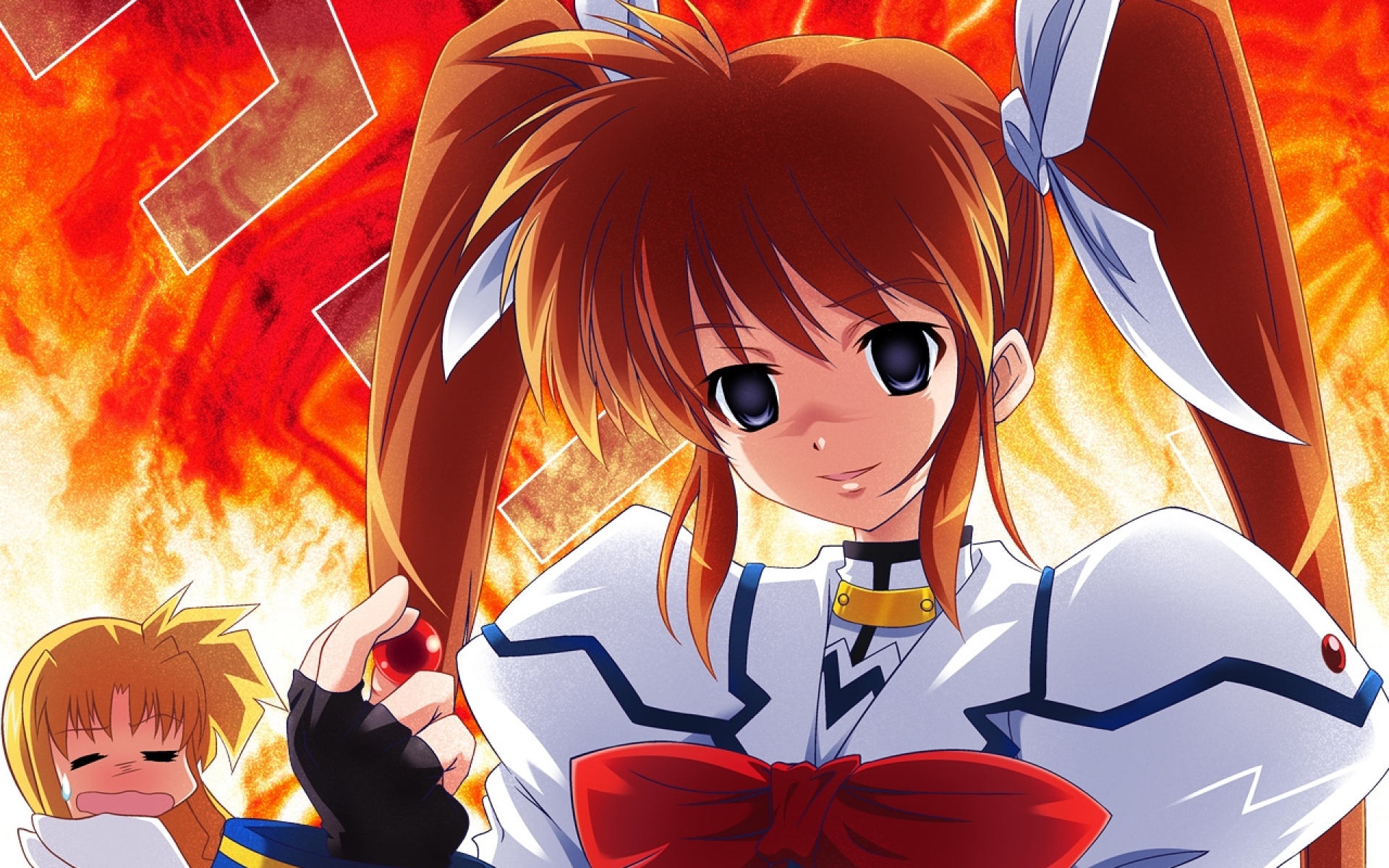Картинки Mahou shoujo лирическая nanoha, девушка, улыбка, огонь фото и обои на рабочий стол