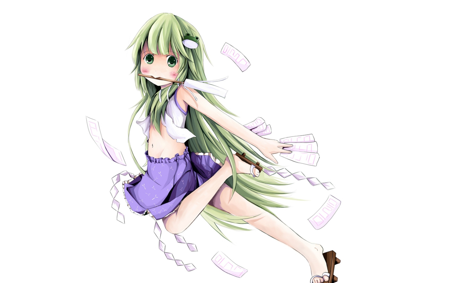 Картинки Kochiya sanae, loli, sakuraba hikaru, девушка, зелёные волосы, движение, румянец фото и обои на рабочий стол