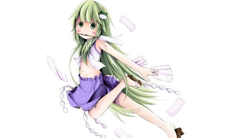 Kochiya sanae, loli, sakuraba hikaru, девушка, зелёные волосы, движение, румянец