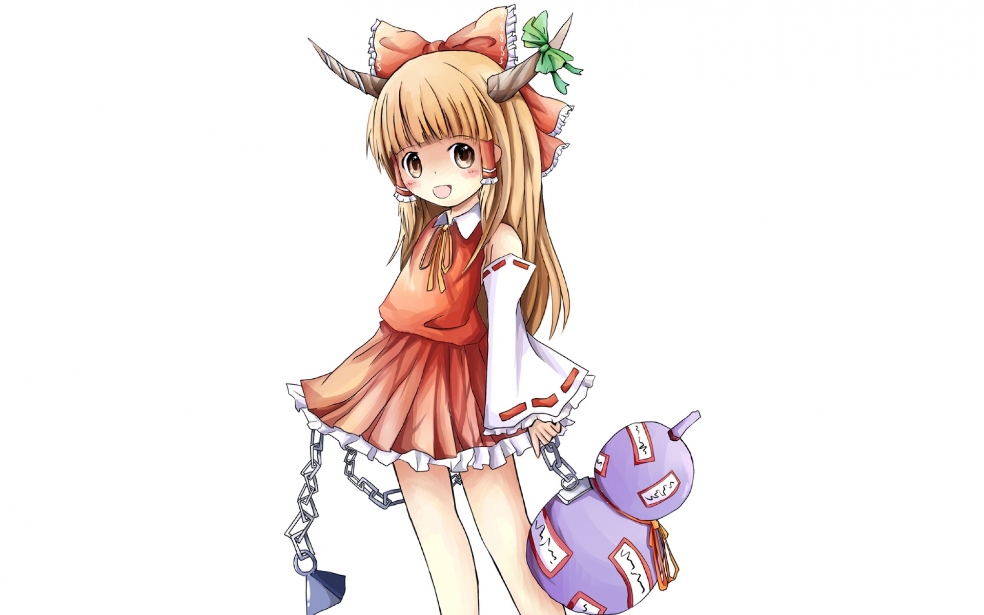 Картинки Ibuki suika, loli, sakuraba hikaru, девушка, блондинка, рога, игрушка, цепочки фото и обои на рабочий стол