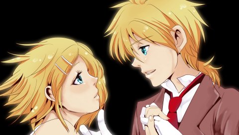 Kagamine len, мальчик, девушка, трогательно, нежно