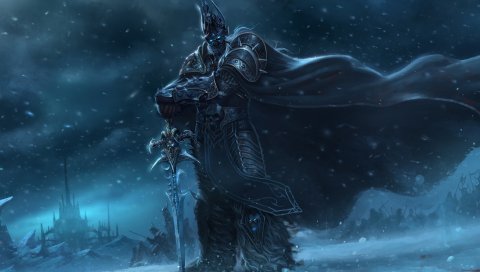 Warcraft, wow, мир warcraft, lich king, warrior, sword, snow