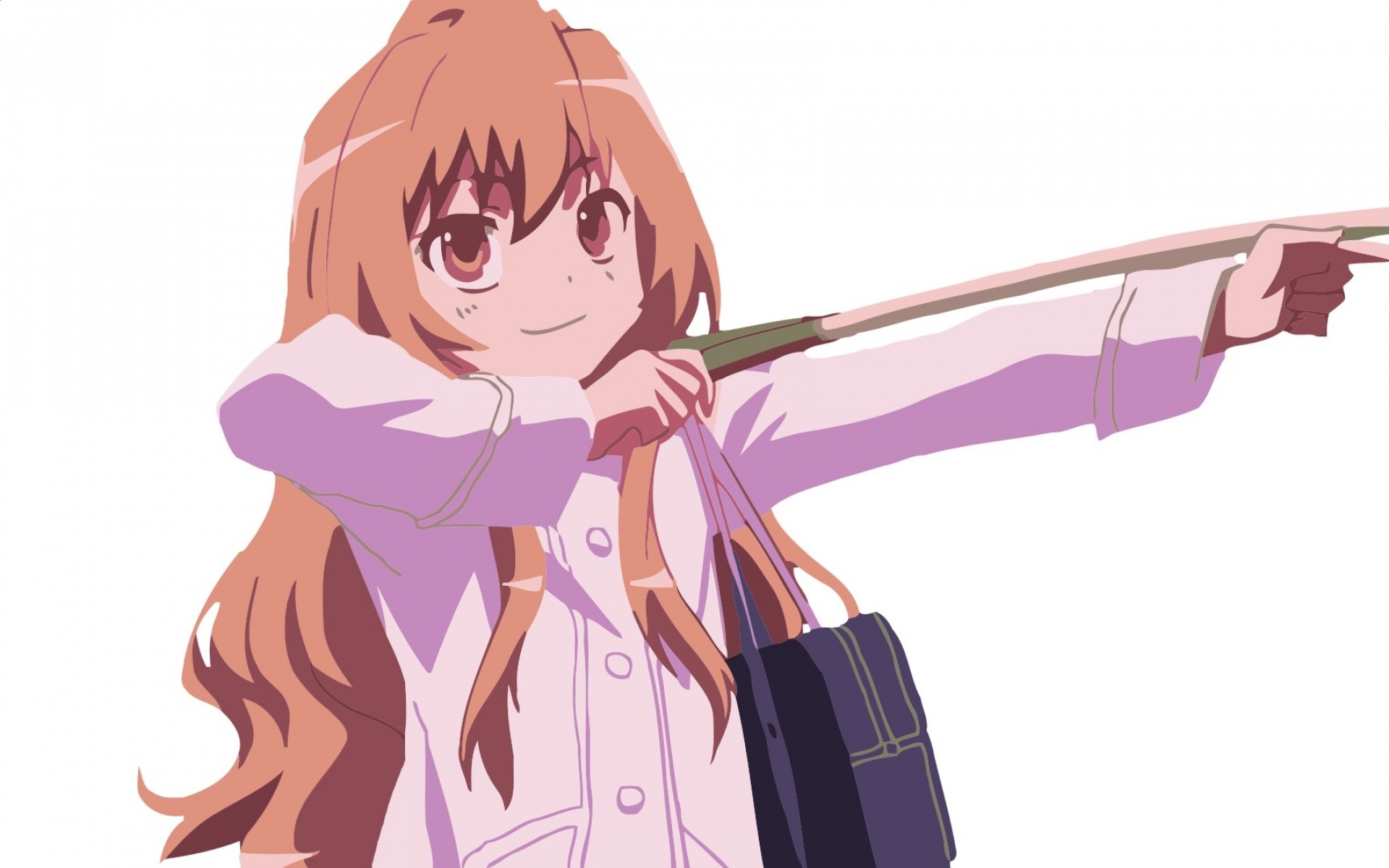 Картинки Aisaka taiga, toradora, девушка, розовые волосы, улыбка, бум, сумка фото и обои на рабочий стол