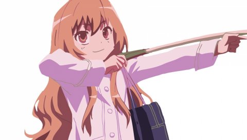 Aisaka taiga, toradora, девушка, розовые волосы, улыбка, бум, сумка
