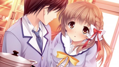 Asahina mai, игра cg, sakura no reply, мальчик, девушка, румянец, кухня