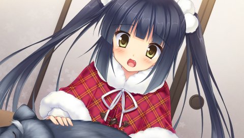 Игра cg, kazama minto, сакура нет ответа, девушка, брюнетка, открытый рот,