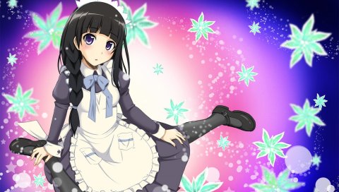 Chitanda eru, девушка, брюнетка, горничная, осанка, цветы