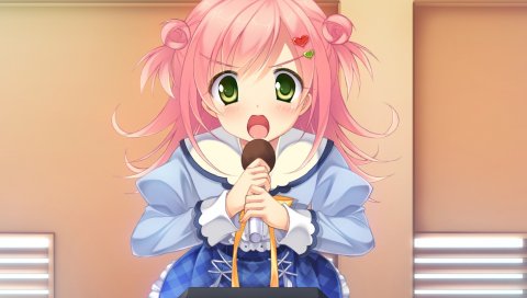 Игра cg, plaid, sakura no reply, tsukimori chiyoko, девушка, открытый рот, микрофон