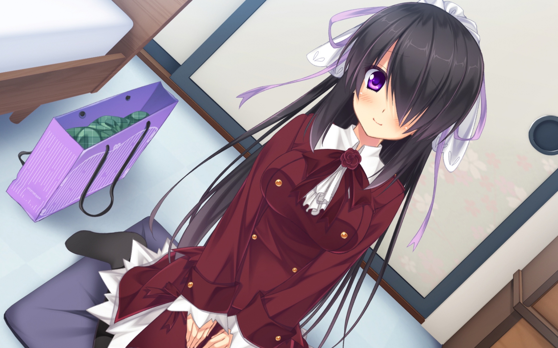 Картинки Игра cg, hazuki mikuri, sakura no reply, девушка, брюнетка, bang, cute, sitting фото и обои на рабочий стол