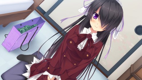 Игра cg, hazuki mikuri, sakura no reply, девушка, брюнетка, bang, cute, sitting