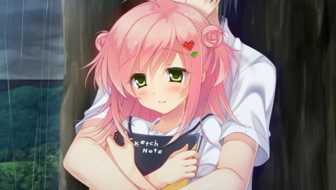 Игра cg, sakura no reply, tsukimori chiyoko, мальчик, девушка, обнять, дождь
