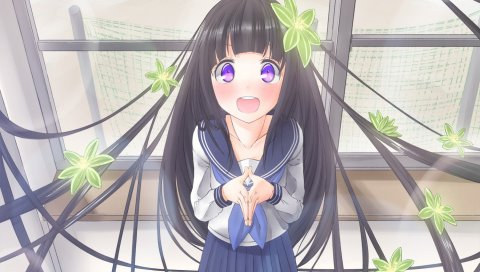 Chitanda eru, девушка, брюнетка, цветы