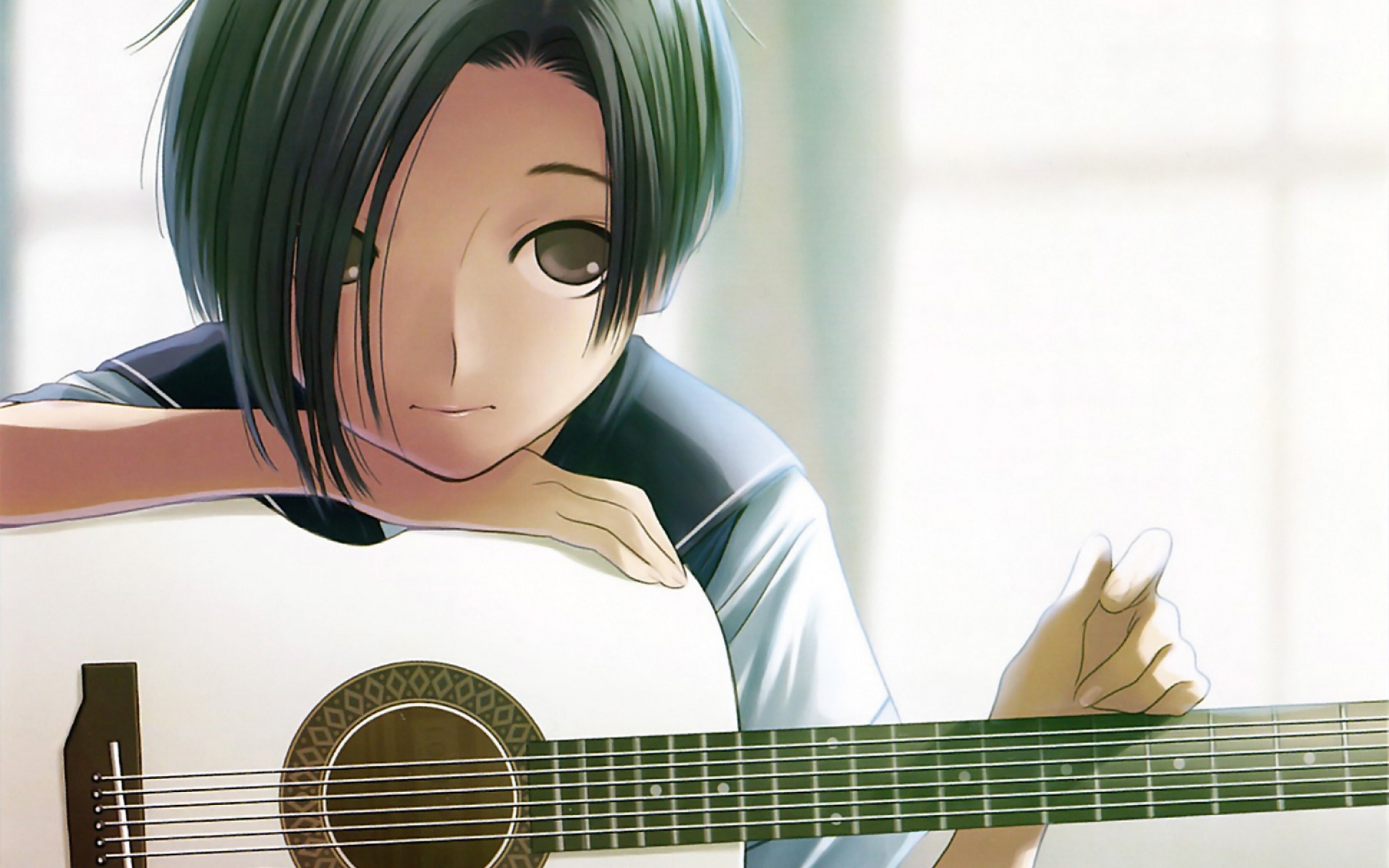 Картинки Kobayakawa rinko, love plus, девушка, брюнетка, удар, гитара фото и обои на рабочий стол