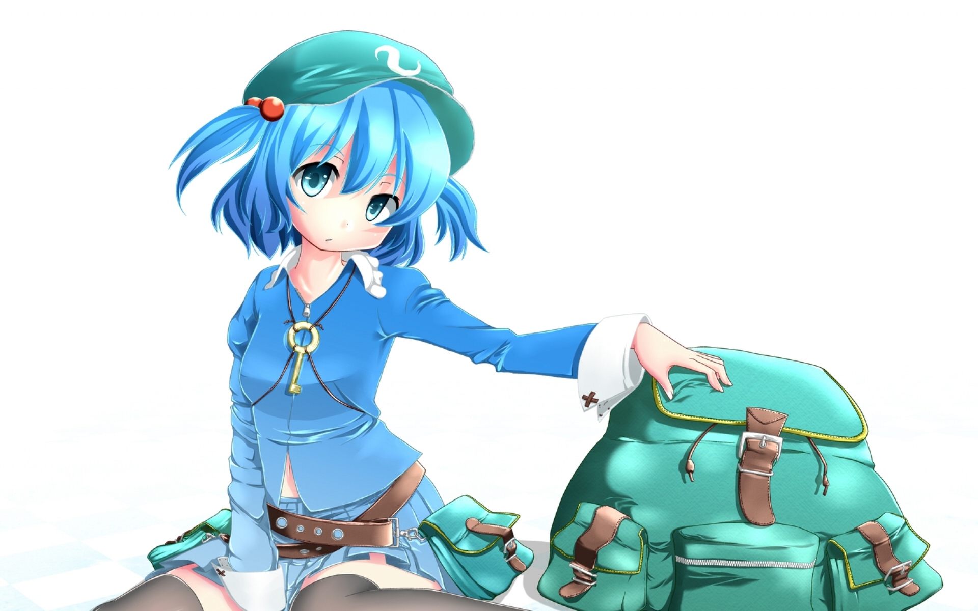 Картинки Kawashiro nitori, девушка, шляпа, осанка, сумка фото и обои на рабочий стол