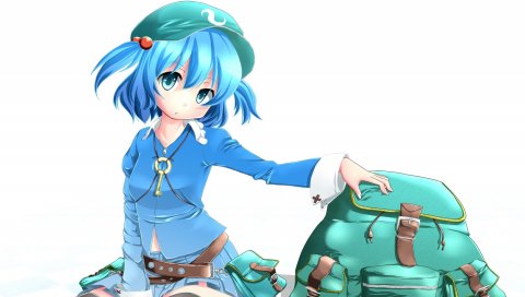 Kawashiro nitori, девушка, шляпа, осанка, сумка