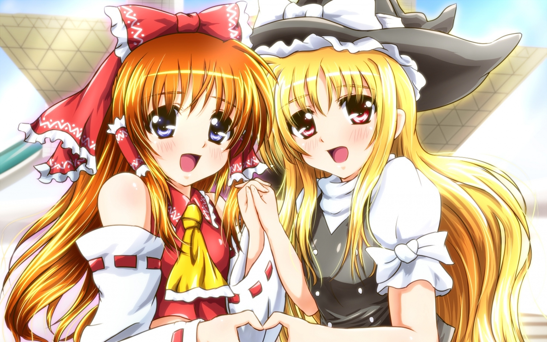 Картинки Mahou shoujo лирическая nanoha, девушки, прикосновение, шляпы фото и обои на рабочий стол