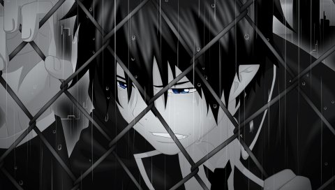 Ao no exorcist, rin okumura, парень, брюнетка, дождь
