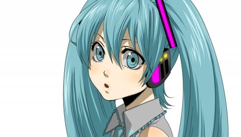 Hatsune miku, naoto, вокалоид, девушка, голубые глаза, наушники