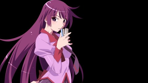 Bakemonogatari, девушка, розовые волосы, степлер, осанка