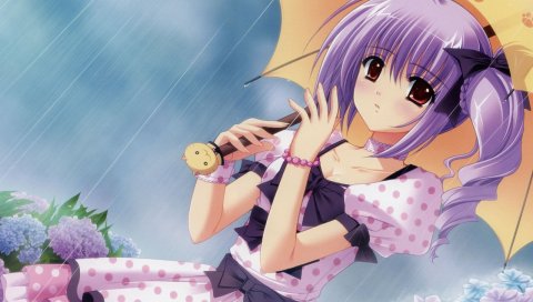 Aoi nishimata, девушка, дождь, зонтик