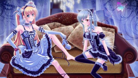 Pixiv girls collection, девушки, платье, поза, диван