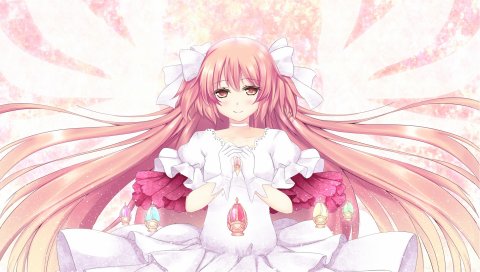 Mahou shoujo madoka magica, девушка, улыбка, розовые волосы,