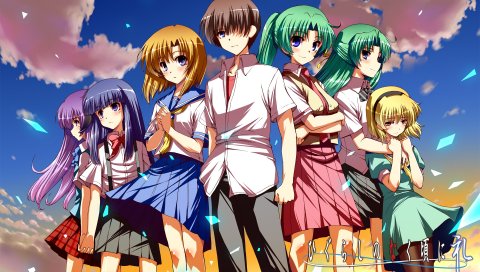 Higurashi no naku koro ni, толпа, небо,