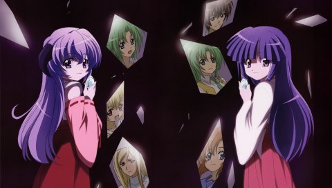 Higurashi no naku koro ni, девушки, зеркало, отражение