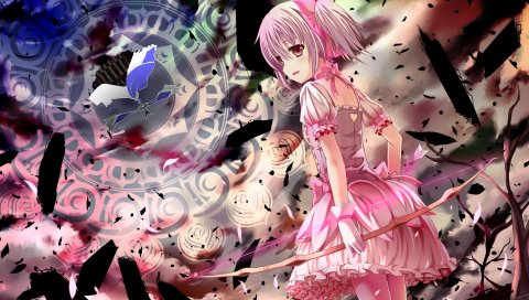 Mahou shoujo madoka magica, девушка, платье, лук