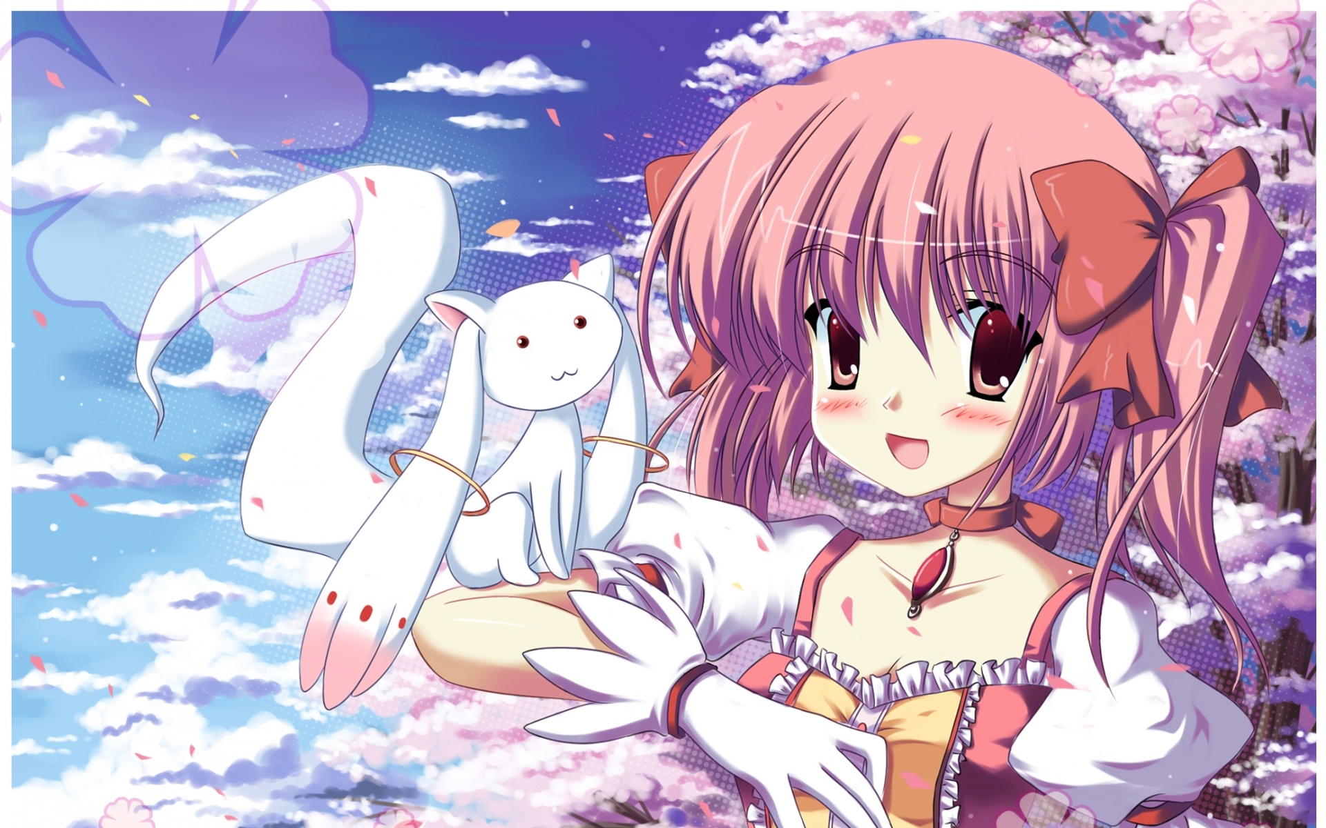 Картинки Mahou shoujo madoka magica, девушка, румянец, перчатка, бытие фото и обои на рабочий стол