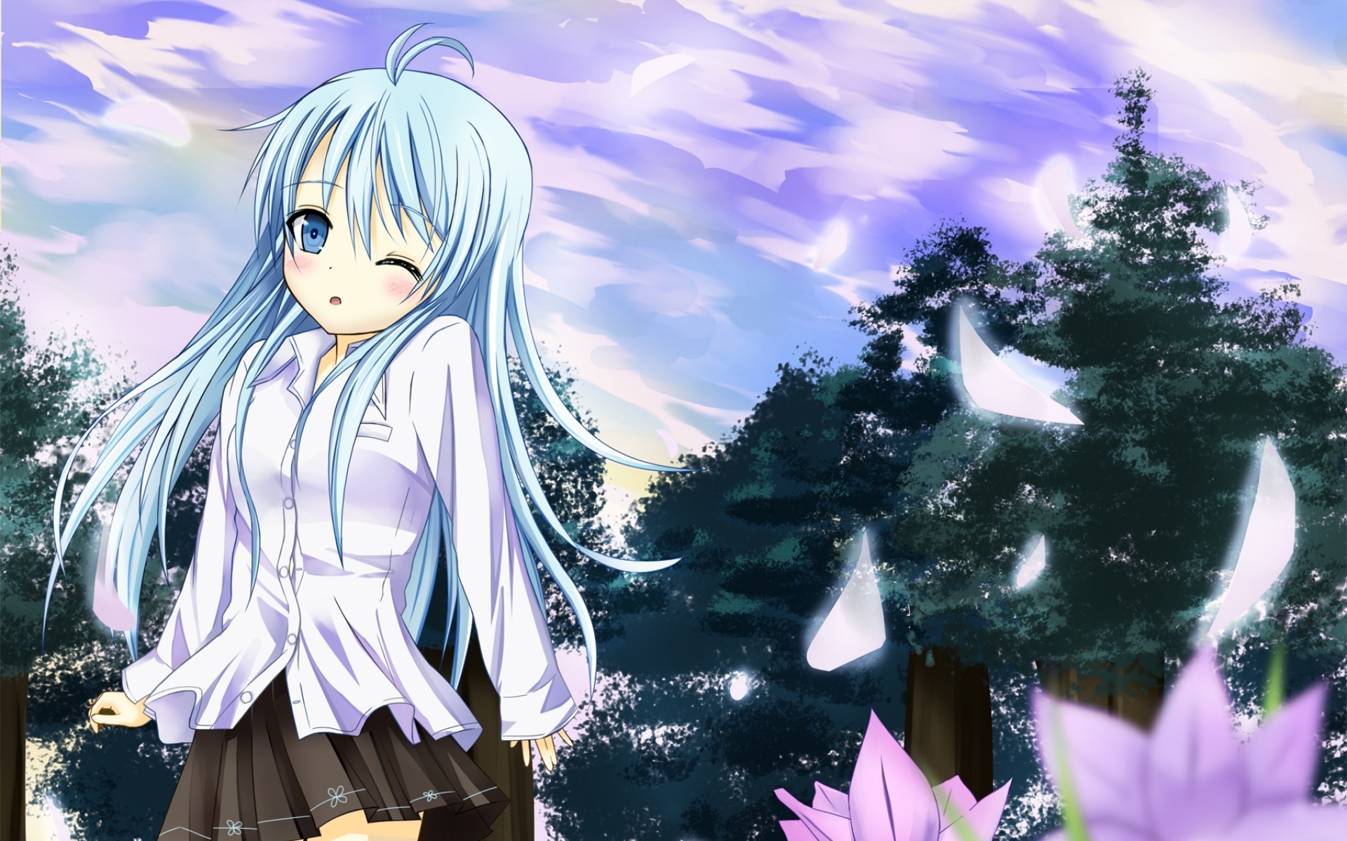 Картинки Denpa onna to seishun otoko, девушка, подмигивание, пейзаж фото и обои на рабочий стол