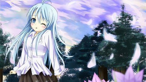 Denpa onna to seishun otoko, девушка, подмигивание, пейзаж