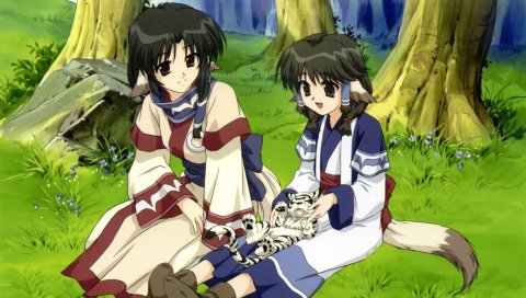 Utawarerumono, девушки, радость, лес, животное