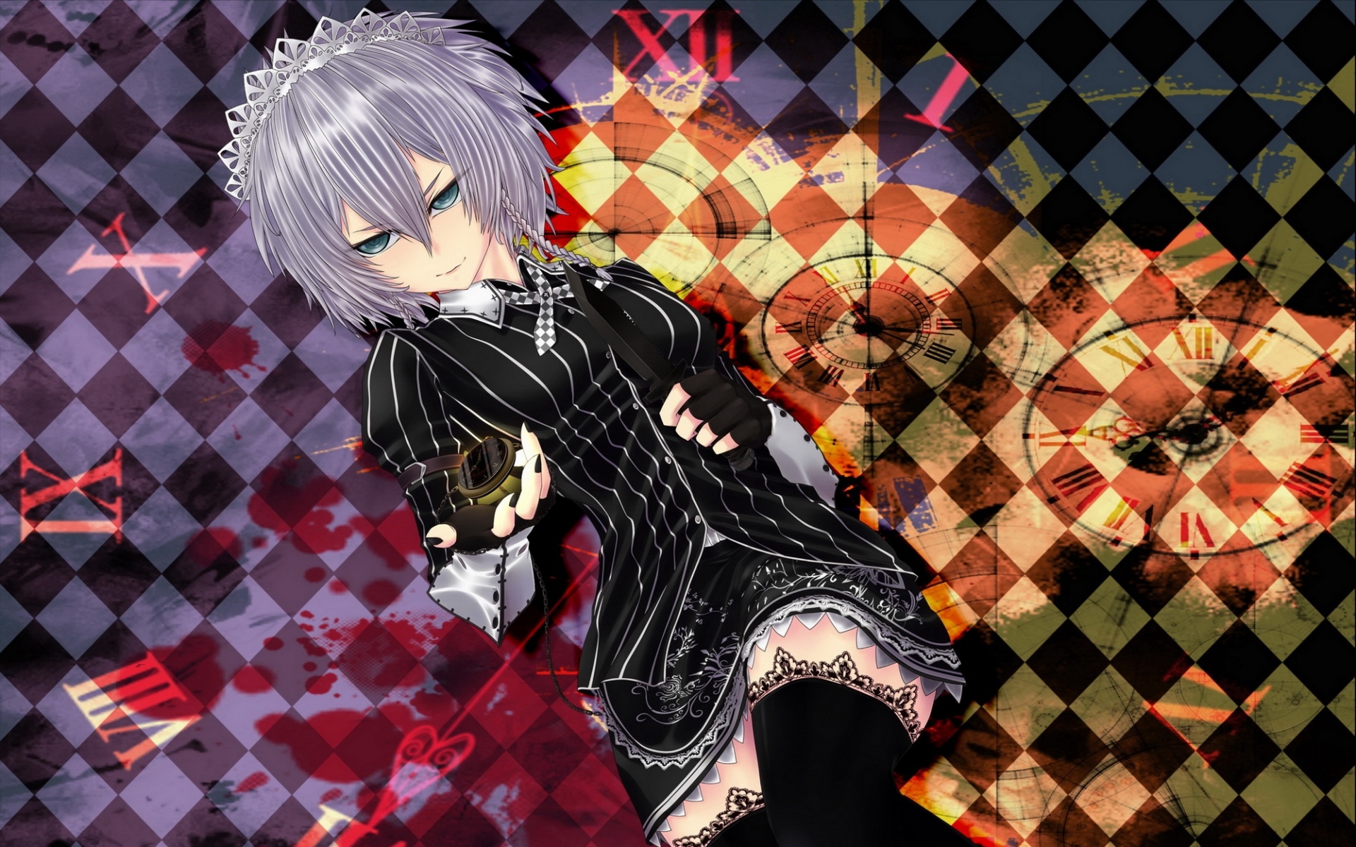 Картинки Коллекция touhou, девушка, часы, цифры, взгляд фото и обои на рабочий стол
