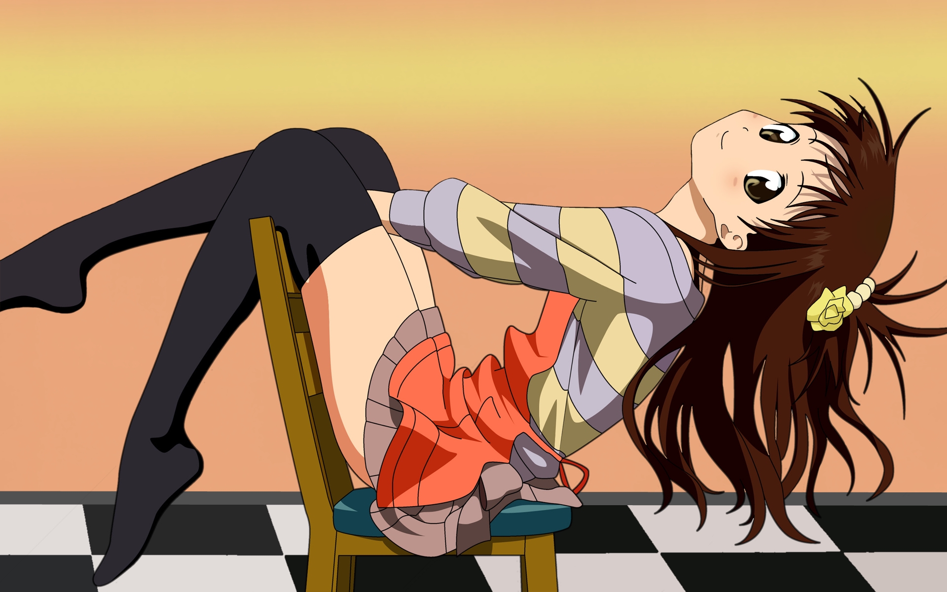 Картинки To-love-ru, девушка, брюнетка, стул, поза фото и обои на рабочий стол