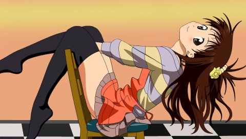To-love-ru, девушка, брюнетка, стул, поза