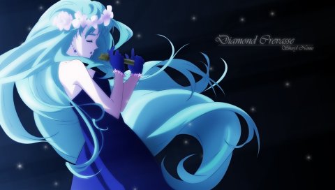 Higurashi no naku koro ni, девушка, синие волосы, космос