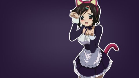 Sora no otoshimono, девушка, горничная, кошка, поза