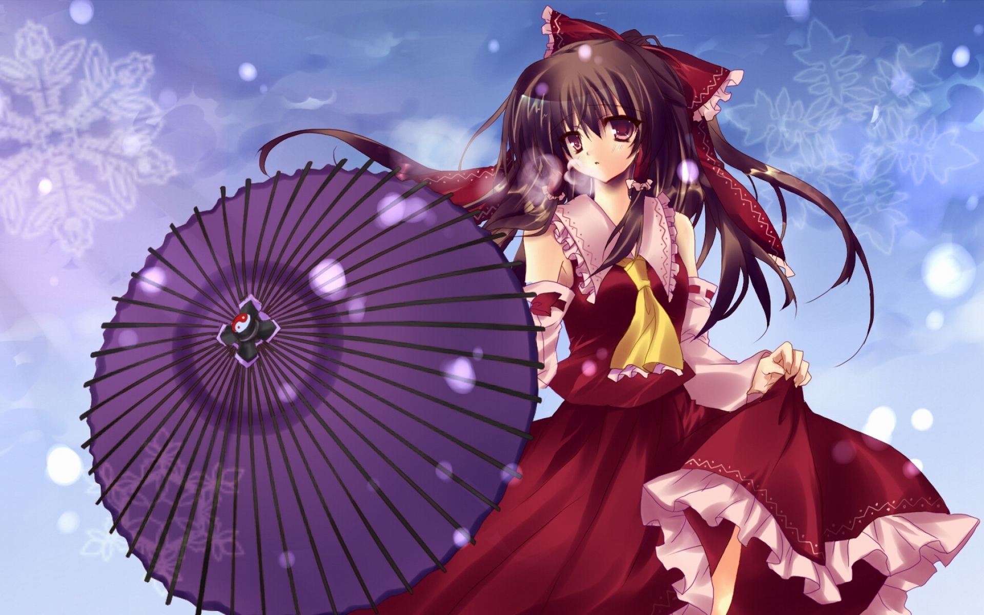 Картинки Touhou, девушка, брюнетка, платье, зонтик фото и обои на рабочий стол