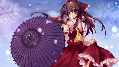 Touhou, девушка, брюнетка, платье, зонтик
