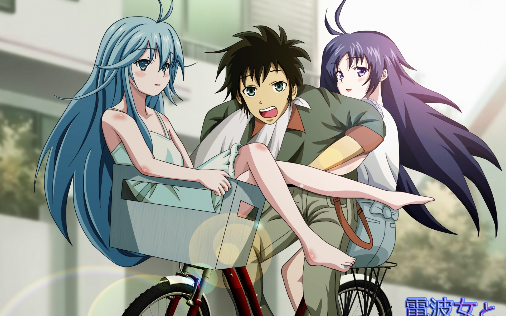 Картинки Denpa onna to seishun otoko, мальчик, девочки, велосипед фото и обои на рабочий стол