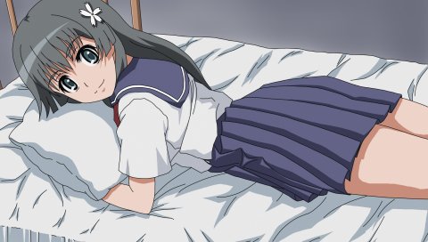 To aru kagaku no railgun, saten ruiko, девушка, милый, улыбка, постельные принадлежности, подушка