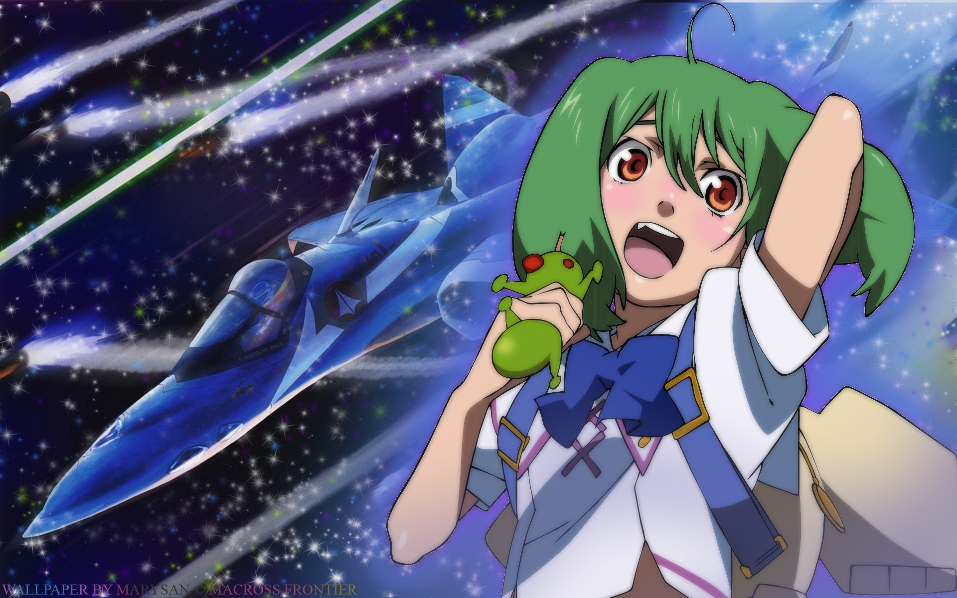 Картинки Macross frontier lee ranka, девушка, космический корабль, космос фото и обои на рабочий стол