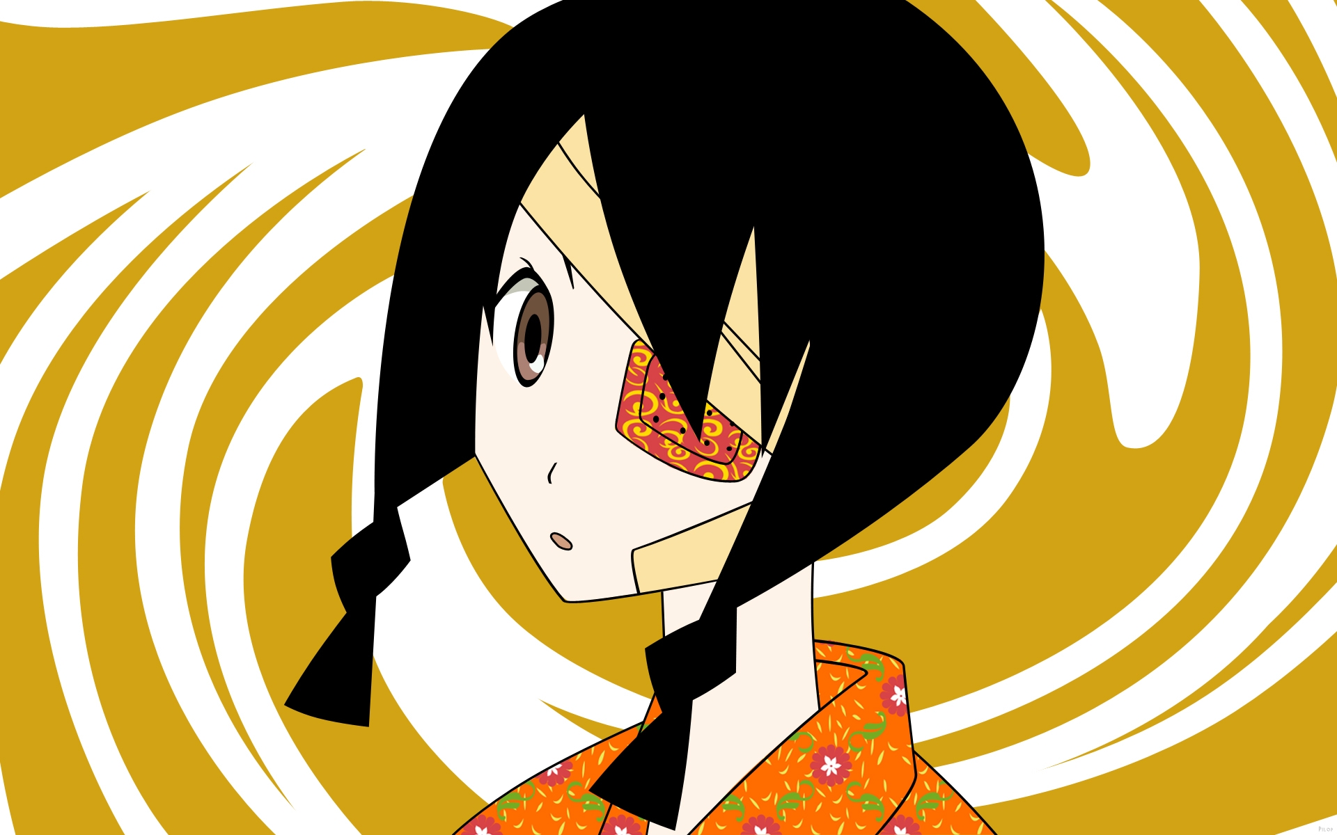 Картинки Sayonara zetsubou sensei, kobushi abiru, девушка, брюнетка, кимоно, глазной патч фото и обои на рабочий стол